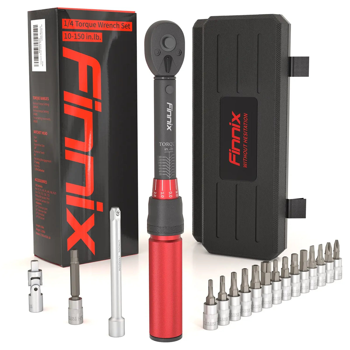 Finnix 1/4" Torque Wrench Set | 10-150 ft.-lb.| 90-Tooth Gear (18 Pcs)