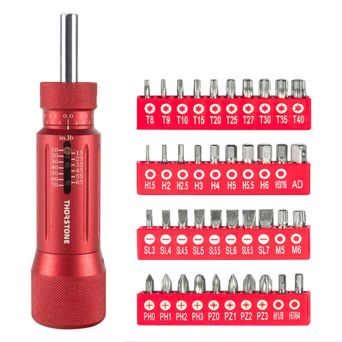 Thorstone 1/4" Torque Screwdriver Wrench Set | 10 to 70 Inch-Pounds | 40 Interchangeable S2 Bits