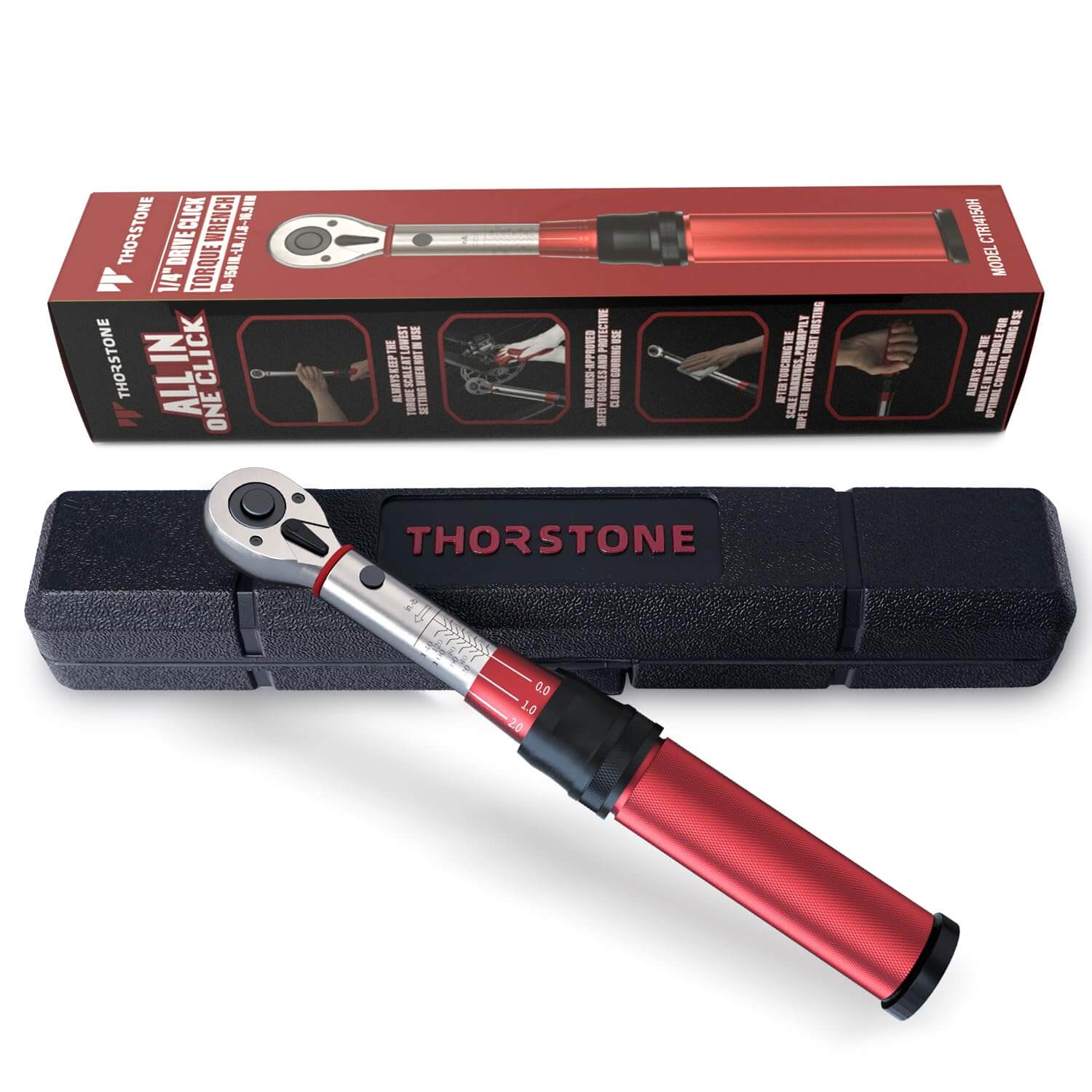 Thorstone 1/4" Drive Click Torque Wrench, 10-150 in.-lb./1.1~16.9 Nm, 72-Tooth Gear