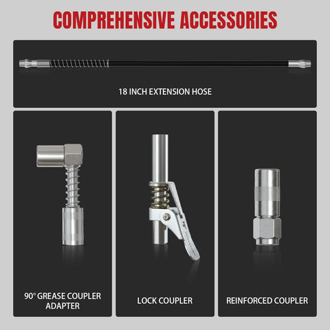 Thorstone 7000PSI Heavy Duty Pistol Grip Grease Guns Set With 90 Degree Grease Coupler